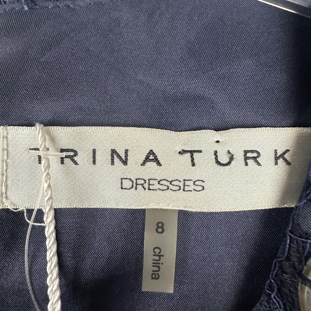 Trina Turk Dress Womens 8 Navy Blue Sleeveless Beaded Neck Lace Cocktail Party - Picture 3 of 11